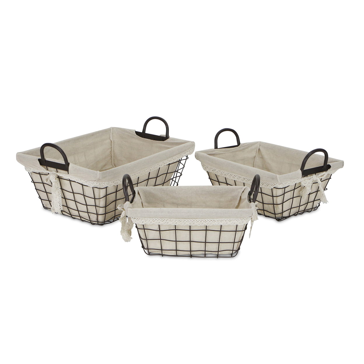 Fp-4367-3 Tapered Metal Wire Set Of 3 Rectangular Storage With Liner