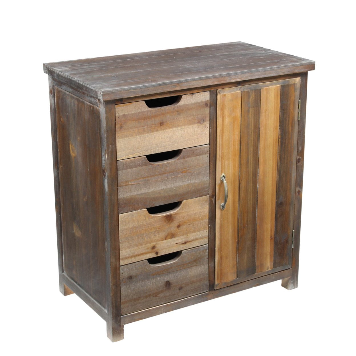 4564 Wooden 4 Drawer & Side Door Storage With 1 Shelf Chest - Dark Brown