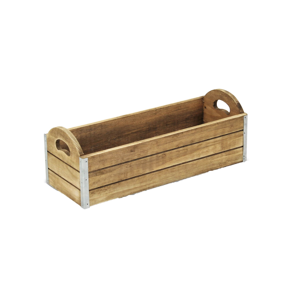 4744 Wooden Ledge Planter With Metal Border Accents
