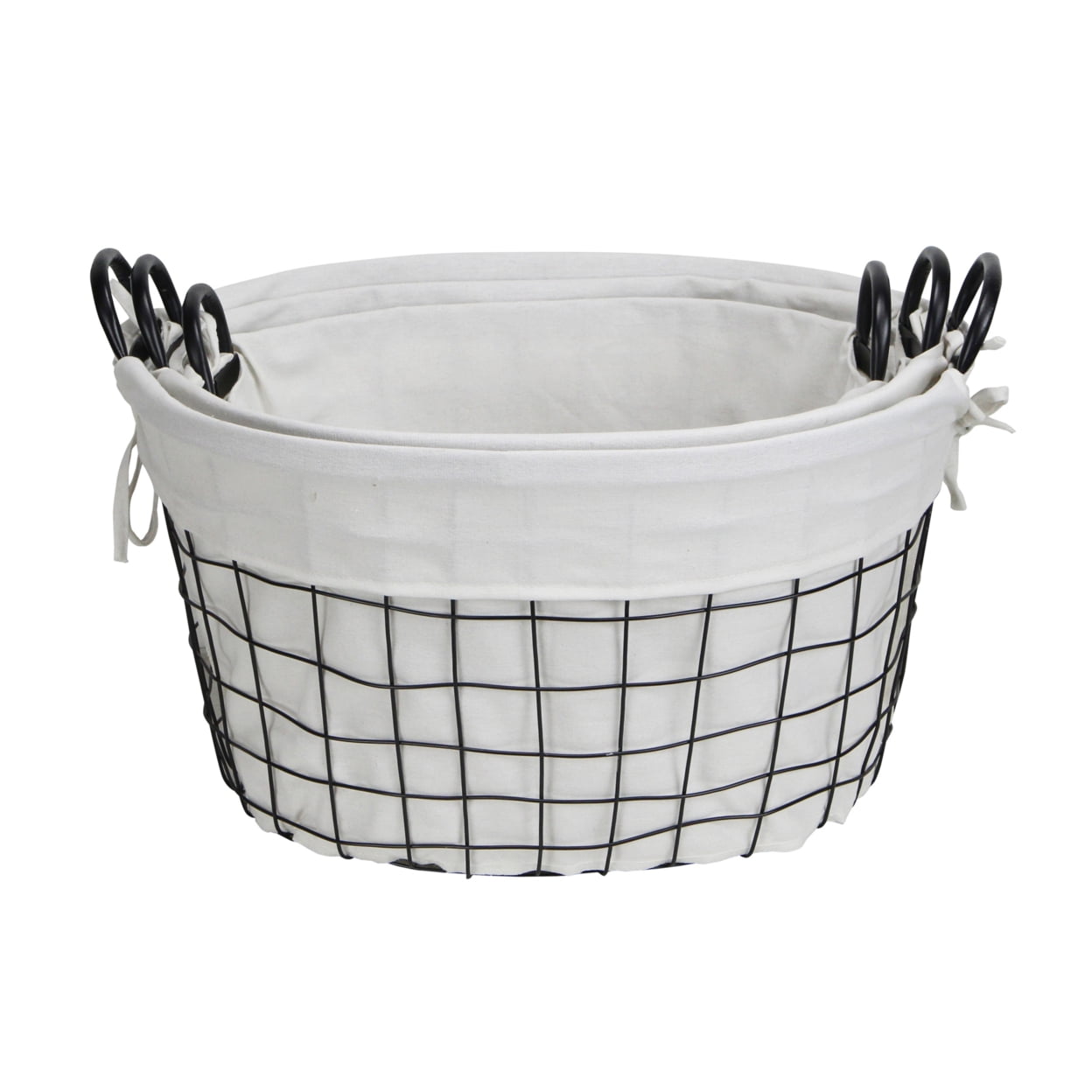 Cheung 16s001-3 Lined Metal Wire Oval Basket With Handle, Set Of 3