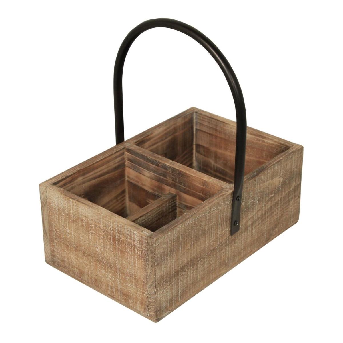 4790 Wood Compartment Caddy With High Center Metal Handle
