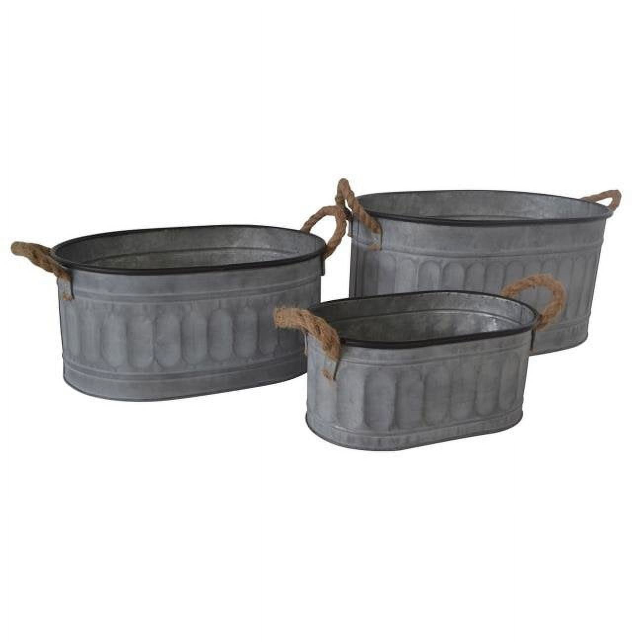 5081-3 Oval Metal Storage Bucket With Rope Handle - Set Of 3
