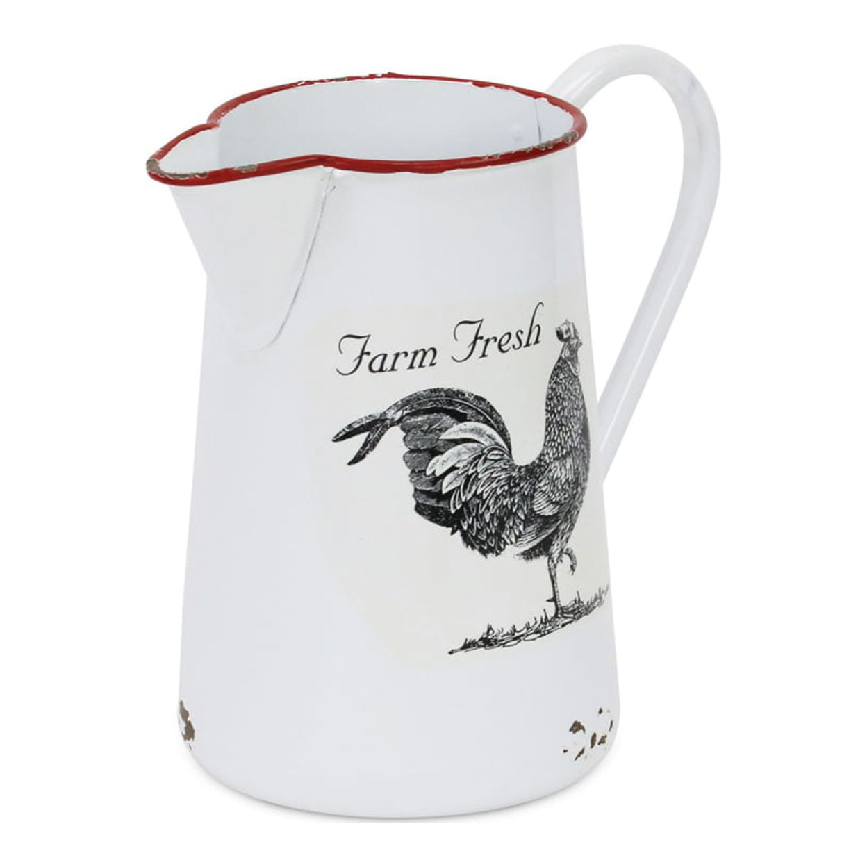5021 White Lacquered Metal Pitcher Decor With Chicken Decal