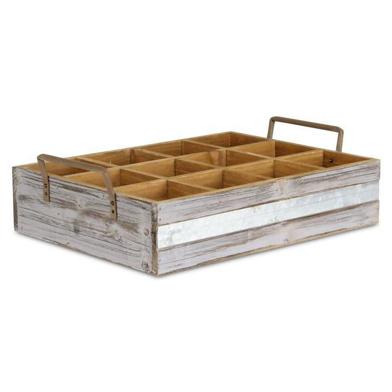 4938gw Wooden 12 Compartment Caddy With Metal Accent & Side Handles