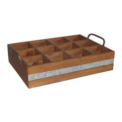 4938br 4 Lbs Wooden 12 Compartment Caddy With Metal Accent & Side Handles