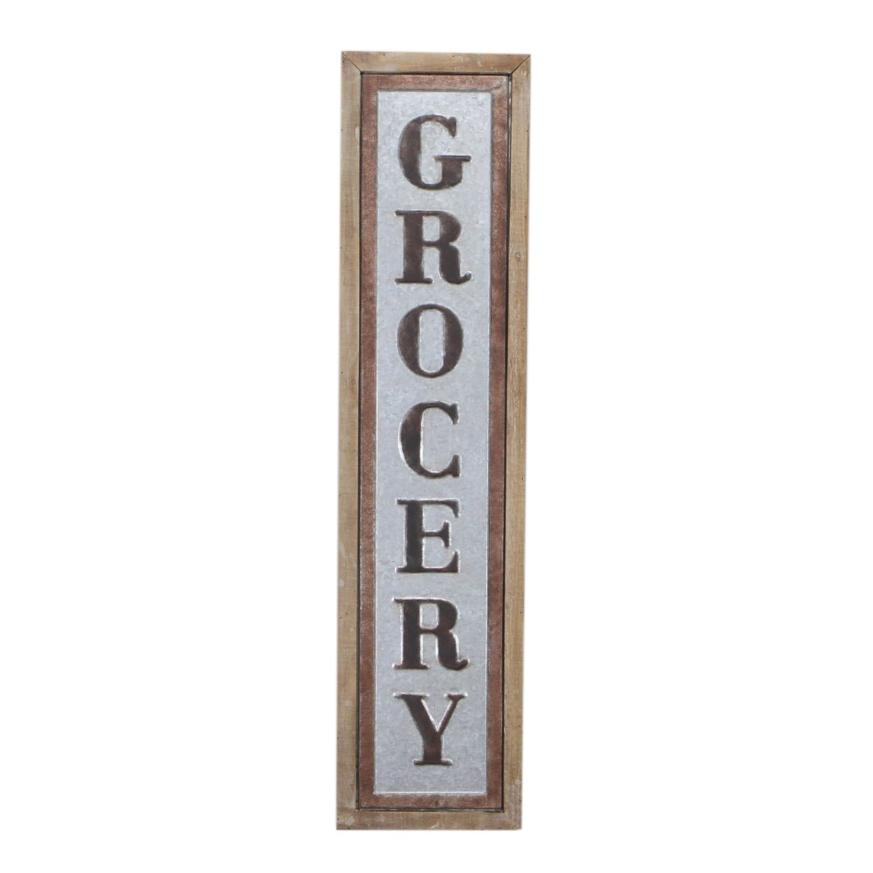 4865 Vertical Wood Frame Galvanized Wall Sign - Grocery