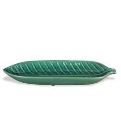 5450l Leaf Plate Ceramic, Green & White - Large