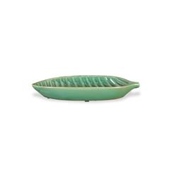 5450s Leaf Plate Ceramic, Green & White - Small