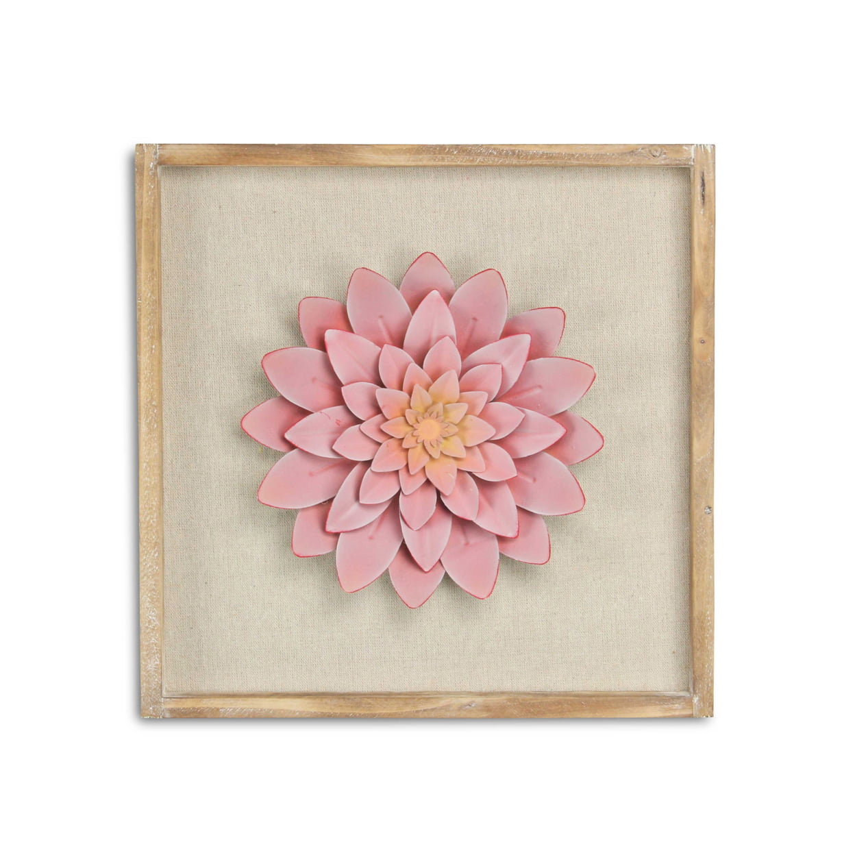 5437 Pink Flower With Frame, White Washed & Brown