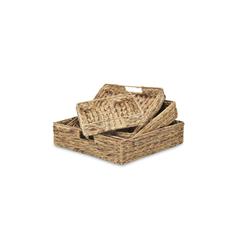 5457-4 Water Hyacinth Square Tray With Metal Frame - Set Of 4