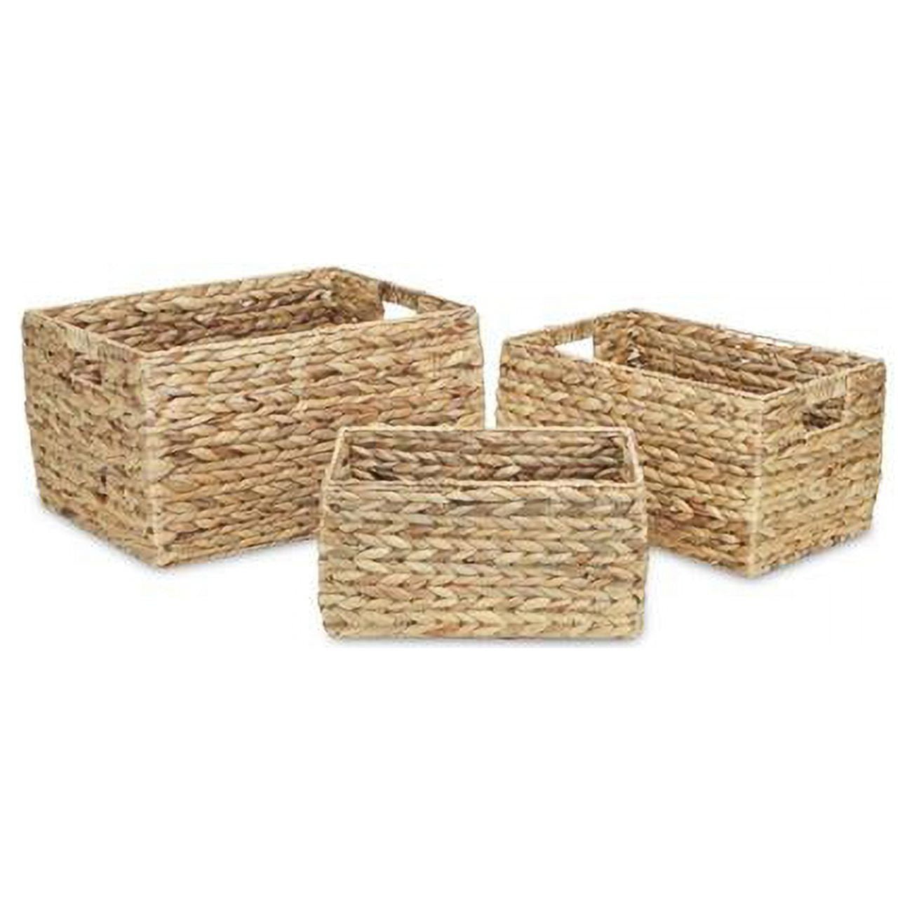 5467-3 Rectangular Water Hyacinth Basket With Round Edge - Set Of 3
