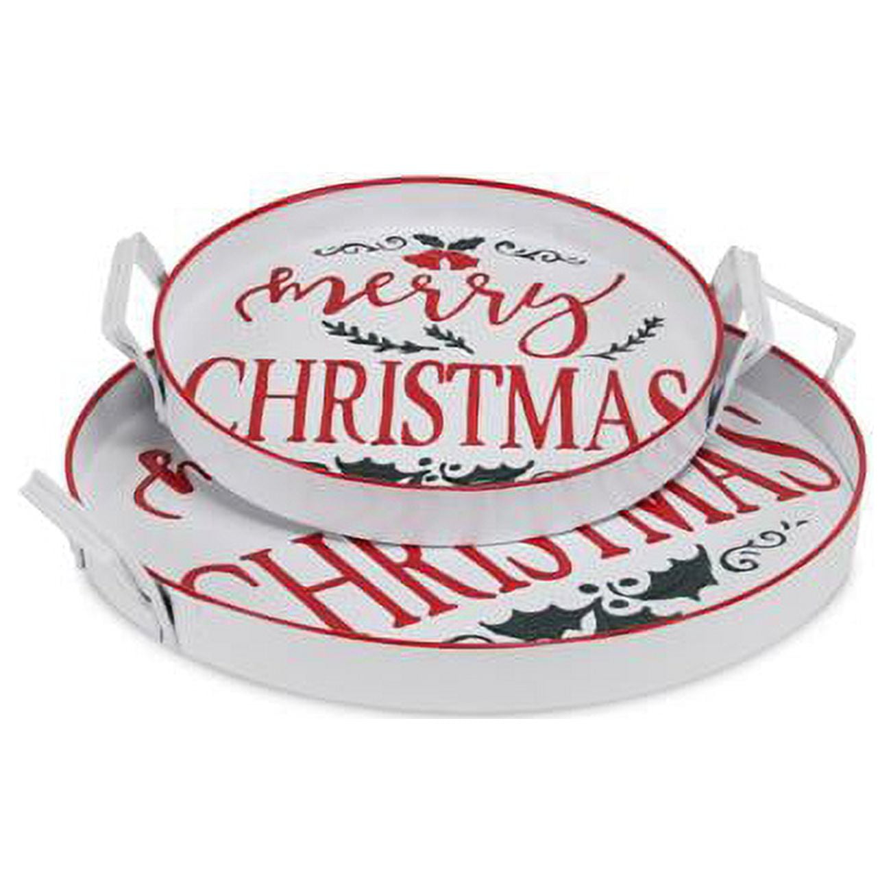 5493-2 Merry Christmas Trays With Side Handles - Set Of 2