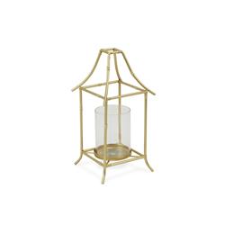 5576gd Bamboo Style Metal Woven Candle Holder, Golden