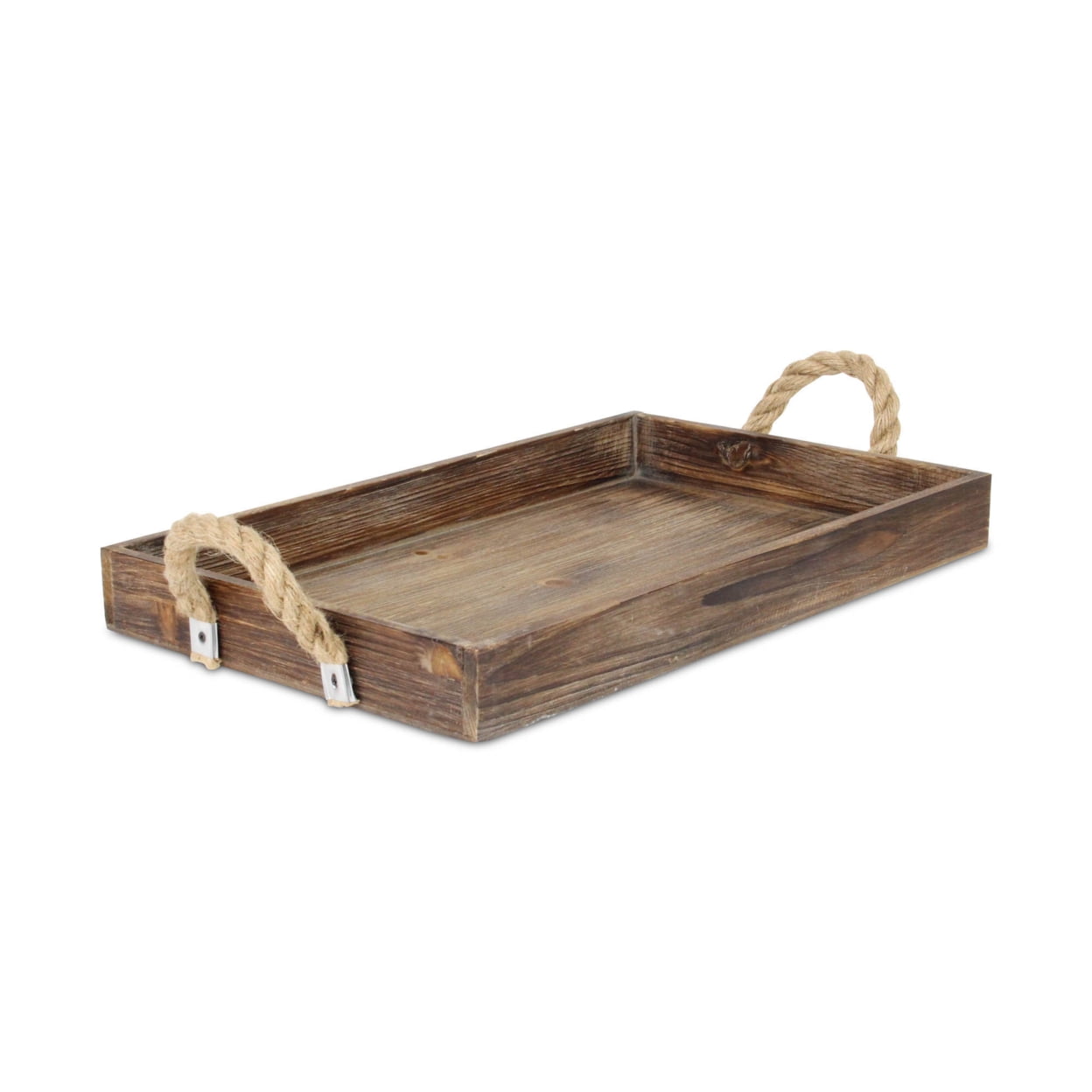 5599dbr Wooden Tray With Side Rope Handles, Dark Brown