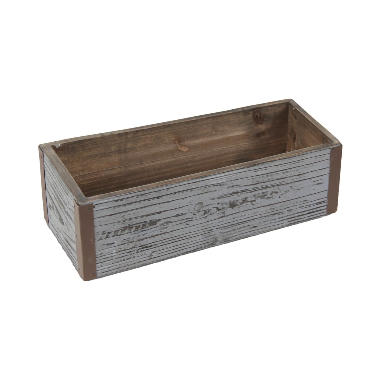 UPC 785853000123 product image for 4911-12GW Gray Wash Wooden Rectangular Planter with Metal Corner Accents | upcitemdb.com