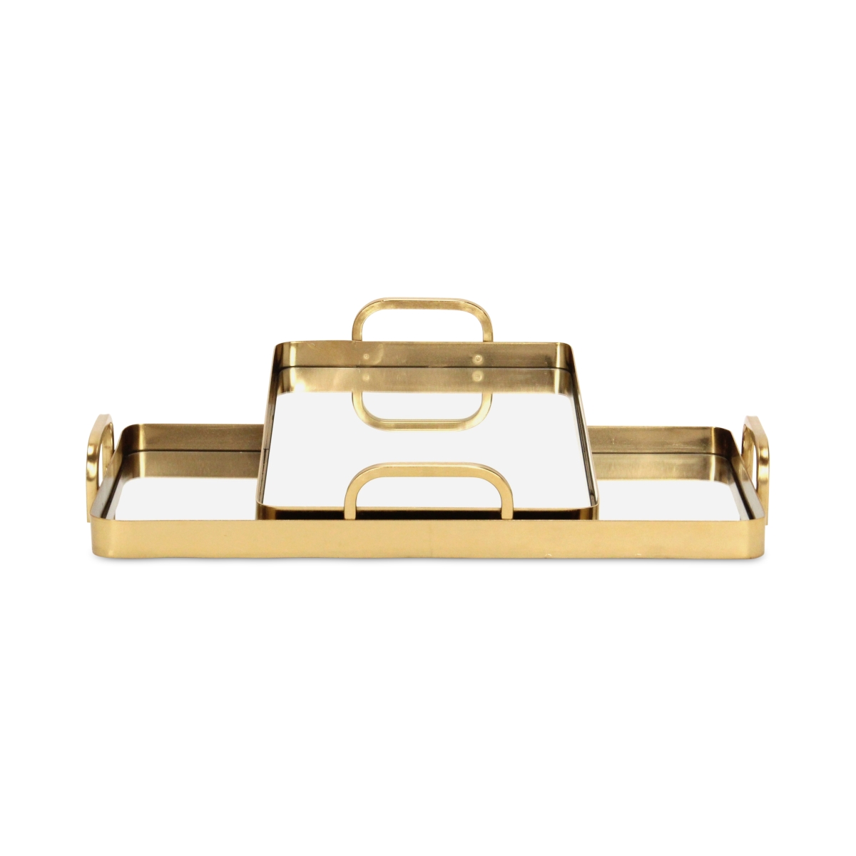 Picture of Cheungs 6096-2GD Nuvelle Metal Mirrored Trays, Gold - Set of 2