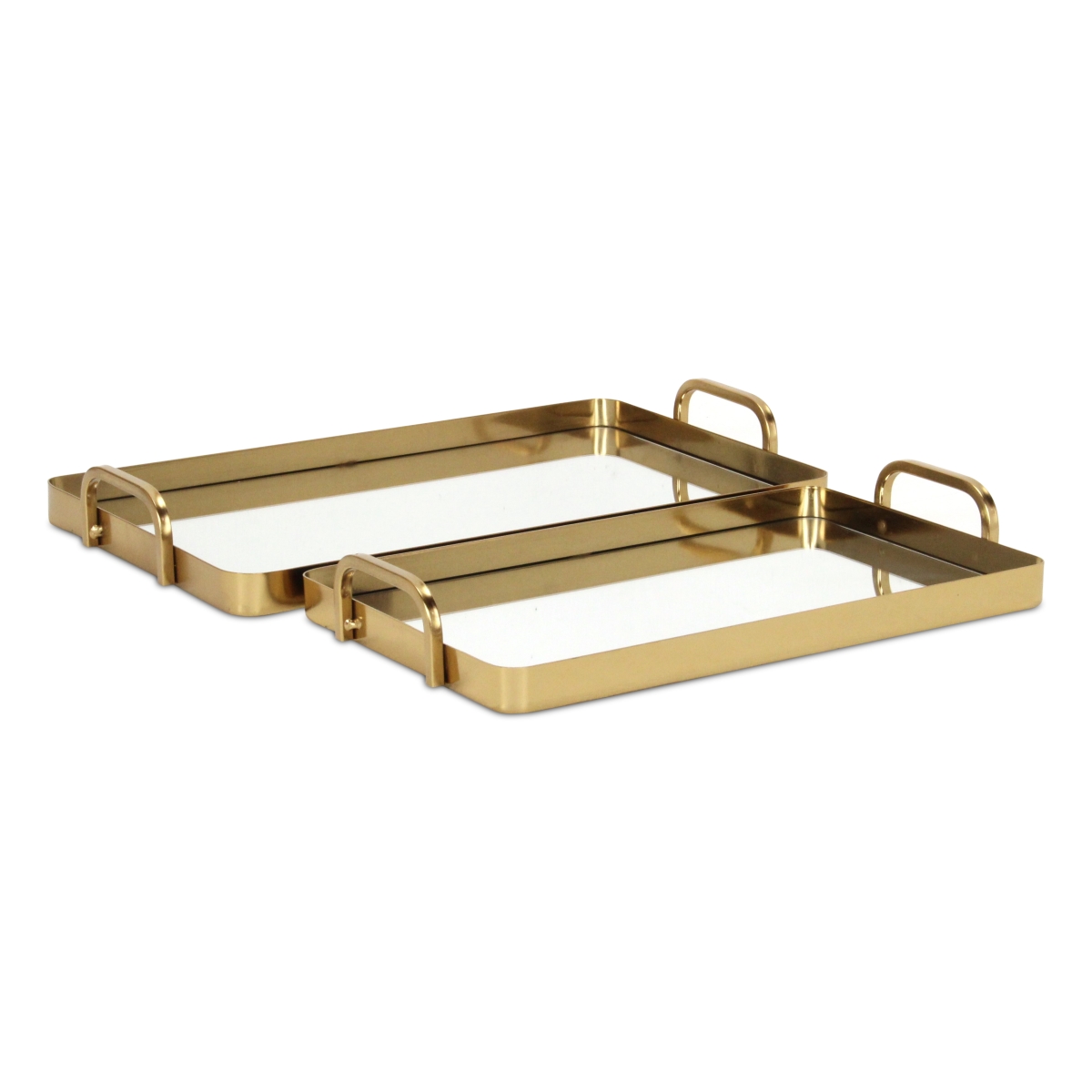 Picture of Cheungs 6096-2GD Nuvelle Metal Mirrored Trays, Gold - Set of 2