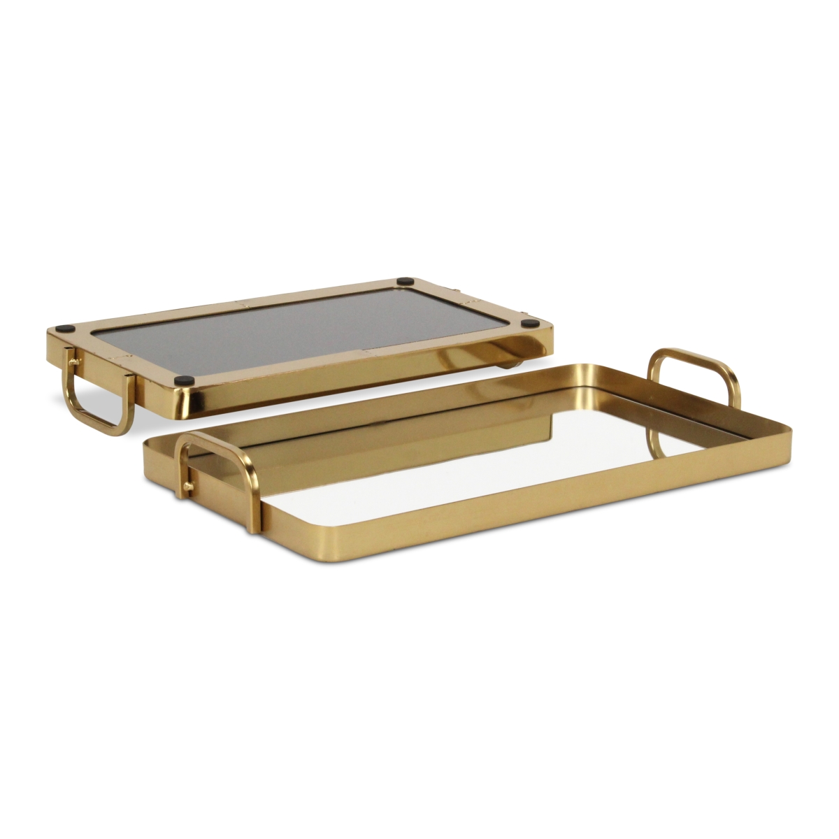 Picture of Cheungs 6096-2GD Nuvelle Metal Mirrored Trays, Gold - Set of 2