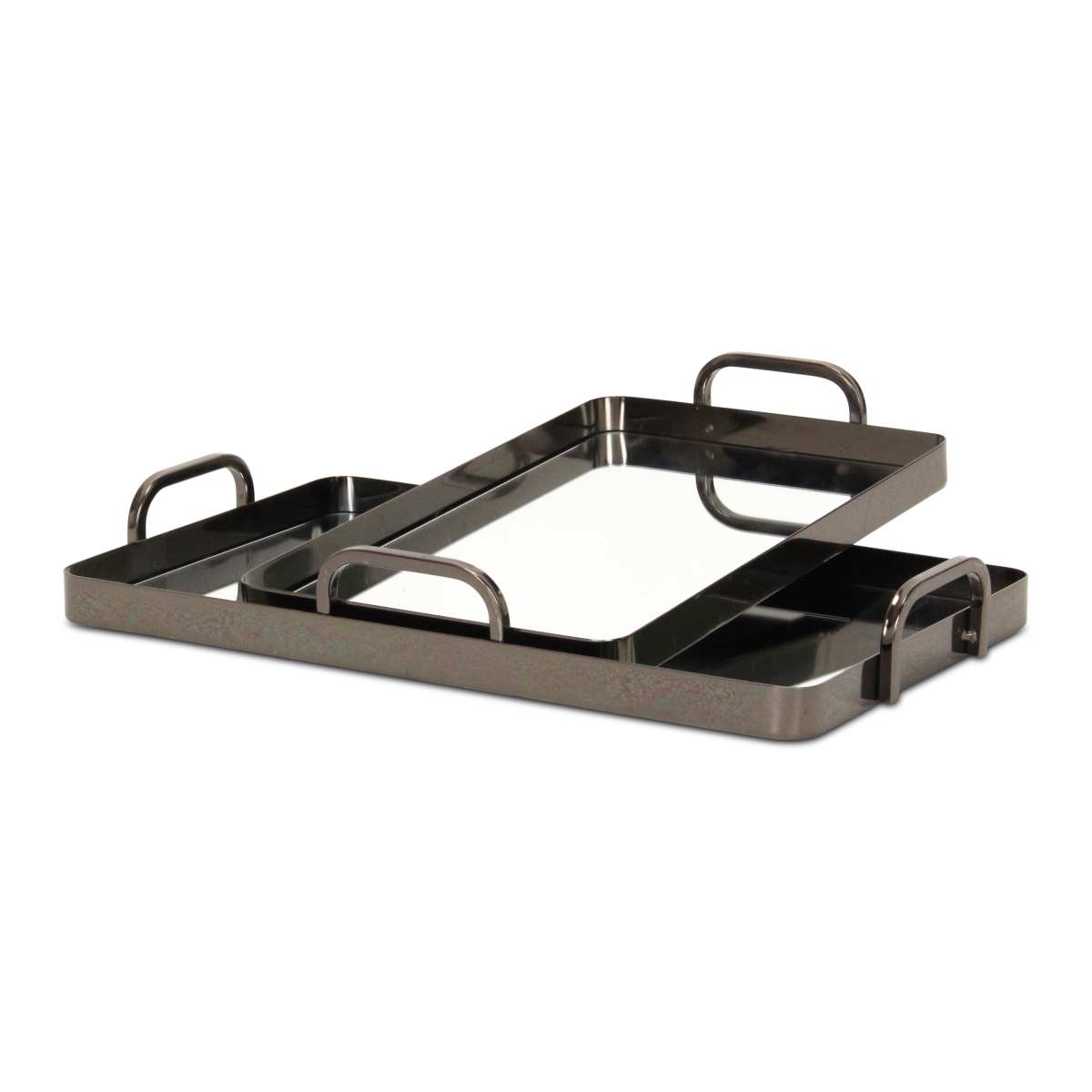Picture of Cheungs 6096-2PW Nuvelle Metal Mirrored Trays, Pewter - Set of 2