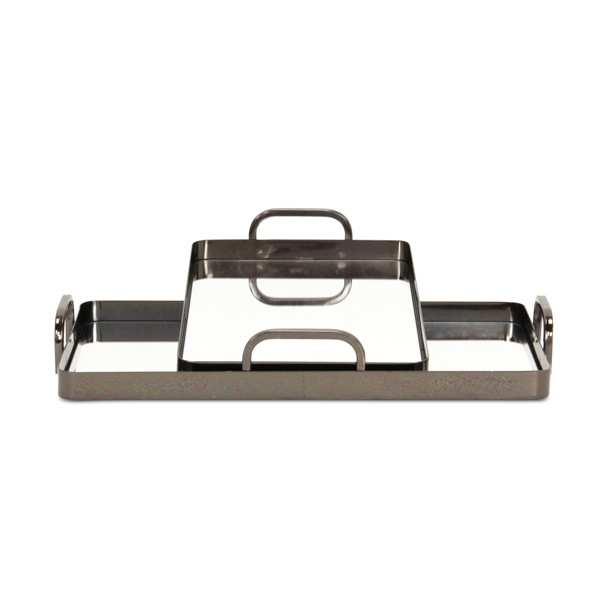 Picture of Cheungs 6096-2PW Nuvelle Metal Mirrored Trays, Pewter - Set of 2