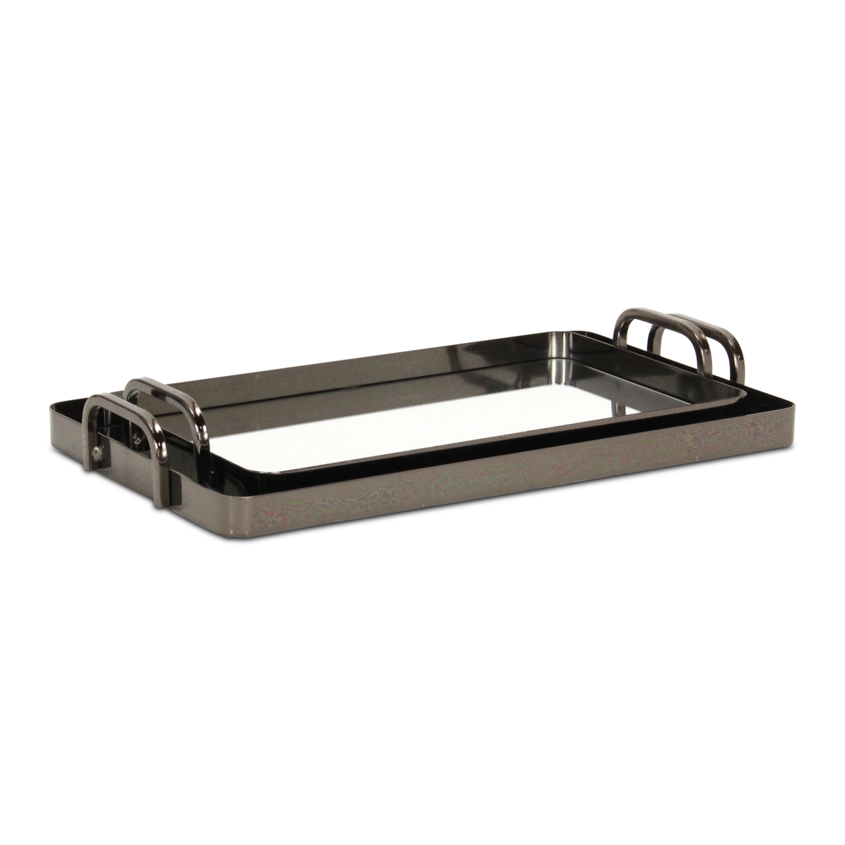 Picture of Cheungs 6096-2PW Nuvelle Metal Mirrored Trays, Pewter - Set of 2