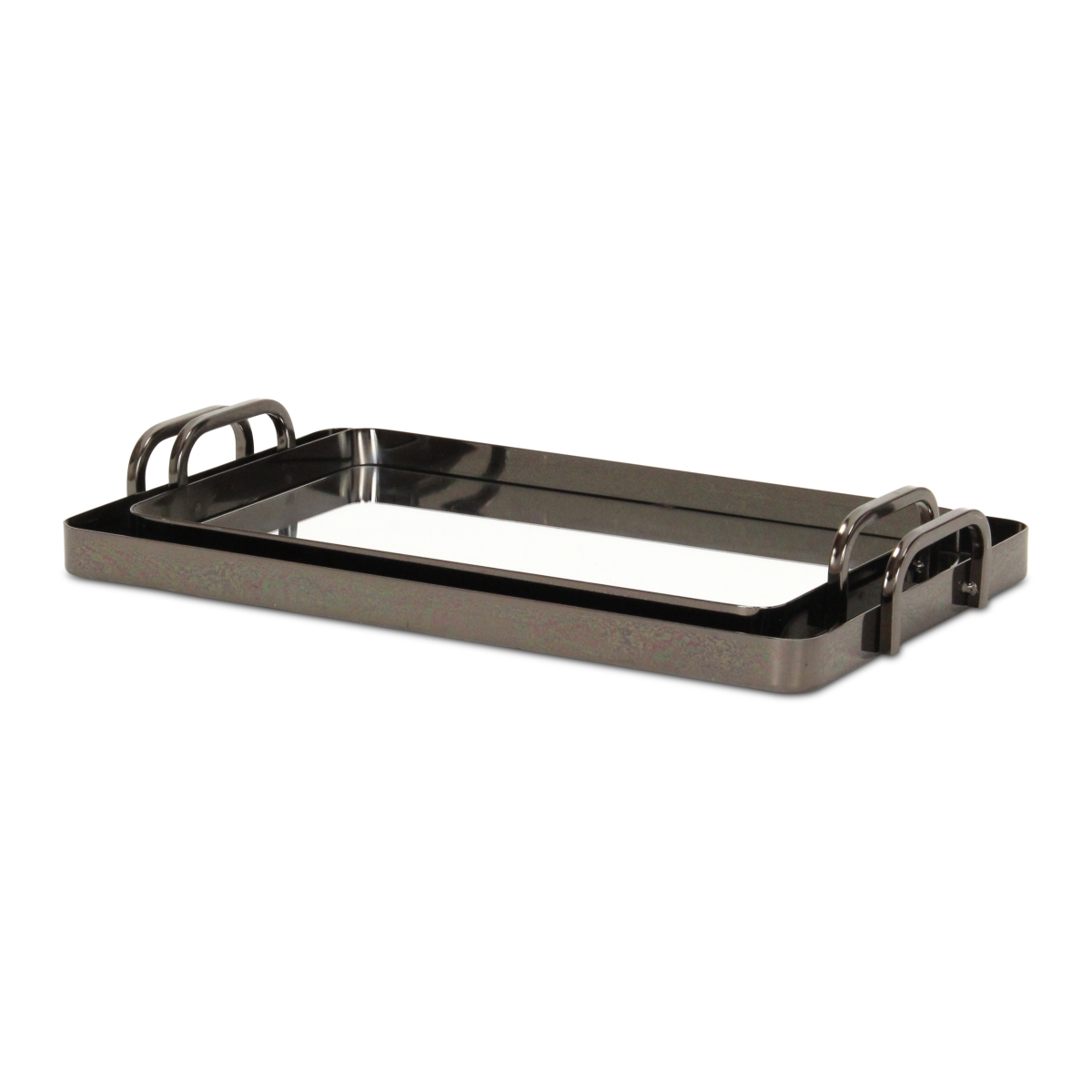Picture of Cheungs 6096-2PW Nuvelle Metal Mirrored Trays, Pewter - Set of 2