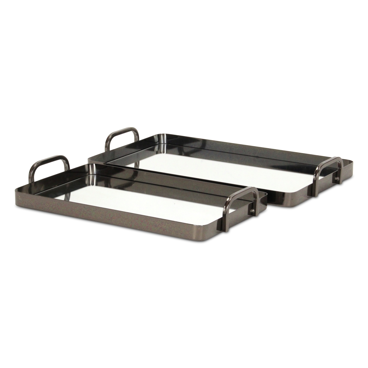 Picture of Cheungs 6096-2PW Nuvelle Metal Mirrored Trays, Pewter - Set of 2