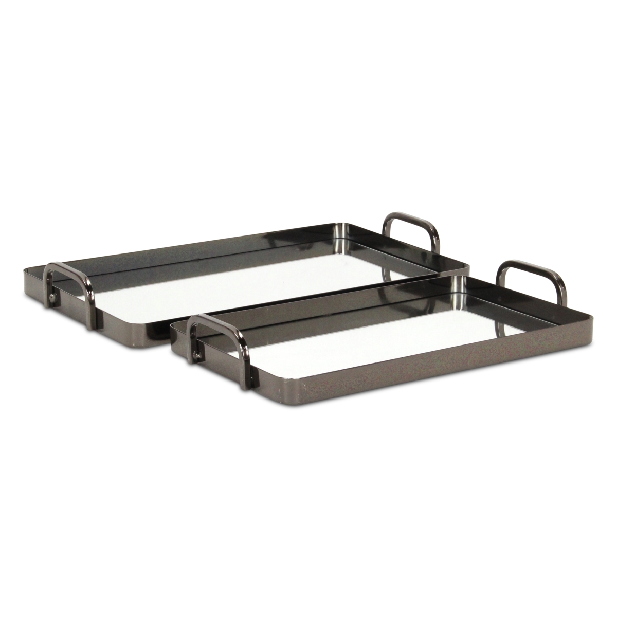 Picture of Cheungs 6096-2PW Nuvelle Metal Mirrored Trays, Pewter - Set of 2