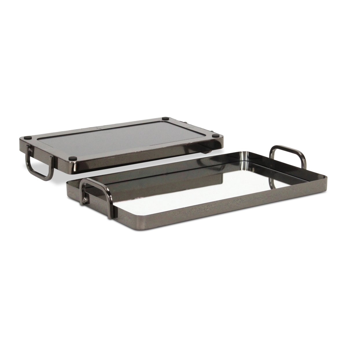 Picture of Cheungs 6096-2PW Nuvelle Metal Mirrored Trays, Pewter - Set of 2