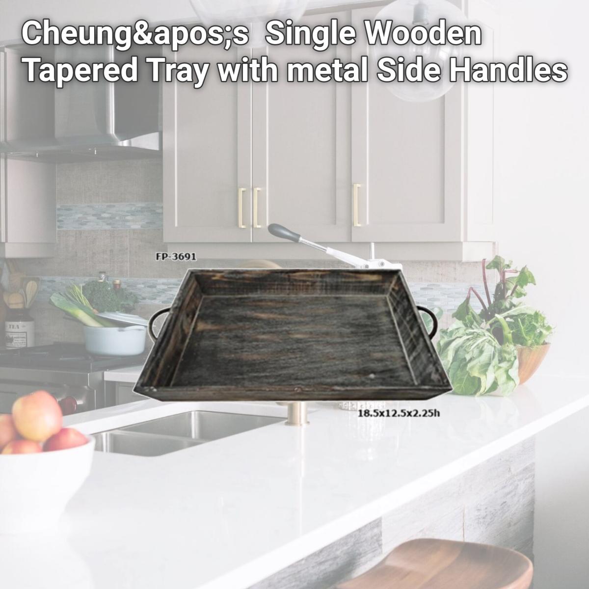Picture of Cheung's FP-3691 Single Wooden Tapered Tray with metal Side Handles