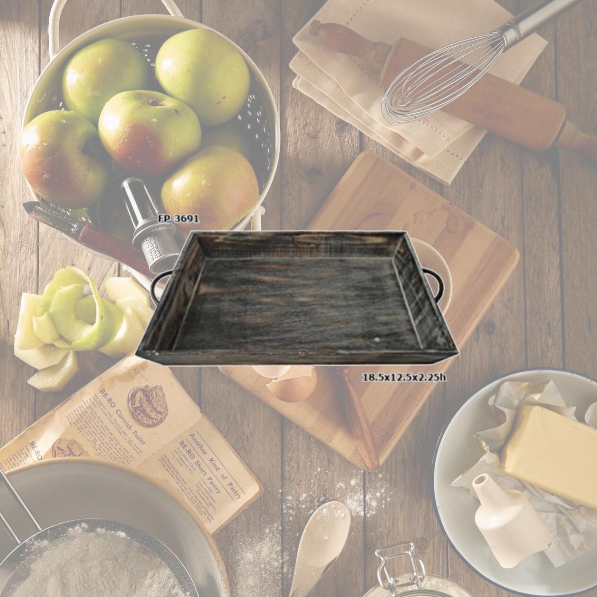 Picture of Cheung's FP-3691 Single Wooden Tapered Tray with metal Side Handles
