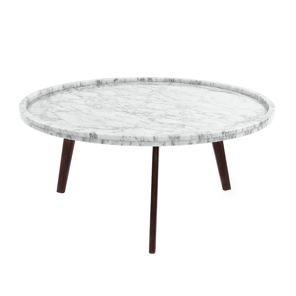 Tbc-4060-pt1803-wht 31 In. Cassara Round Italian Carrara White Marble Coffee Table With Walnut Legs