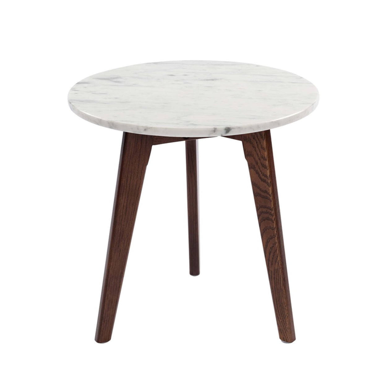 Tbc-4064-pt1811-wht 15 In. Cherie Round Italian Carrara White Marble Table With Walnut Legs