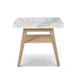 Tbc-4064-pt1933-wht 24 In. Cassoro Square Italian Carrara White Marble Side Table With Oak Shelf