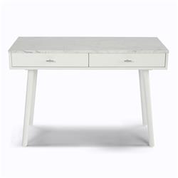 Tbc-4103-pt1730-wht 44 In. Viola Rectangular Italian Carrara White Marble Writing Desk With White Leg