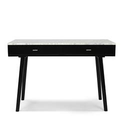 Tbc-4103-pt1630-wht 44 In. Viola Rectangular Italian Carrara White Marble Writing Desk With Black Leg