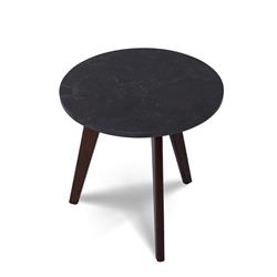 Tbc-4064-pt2811-blk 15 In. Cherie Round Italian Black Marble Table With Walnut Legs