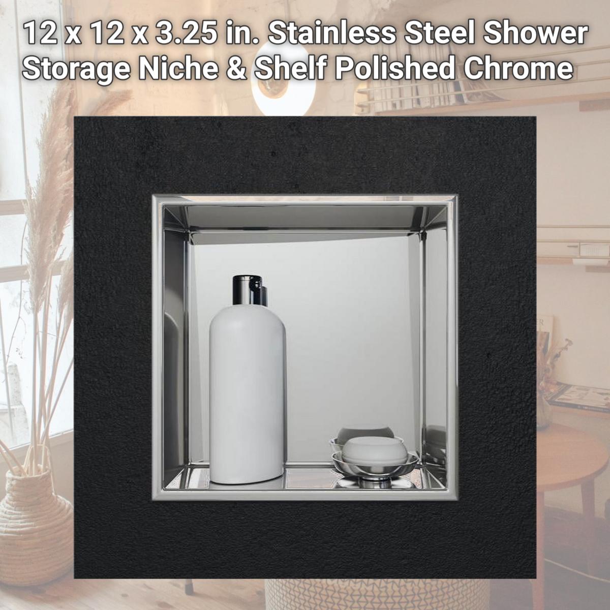 Picture of Cantrio Koncepts SN-1212P 12 x 12 x 3.25 in. Stainless Steel Shower Storage Niche & Shelf&#44; Polished Chrome