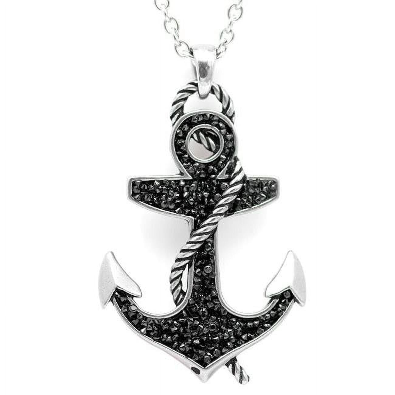 Cn099 Black Stoned Anchor Necklace