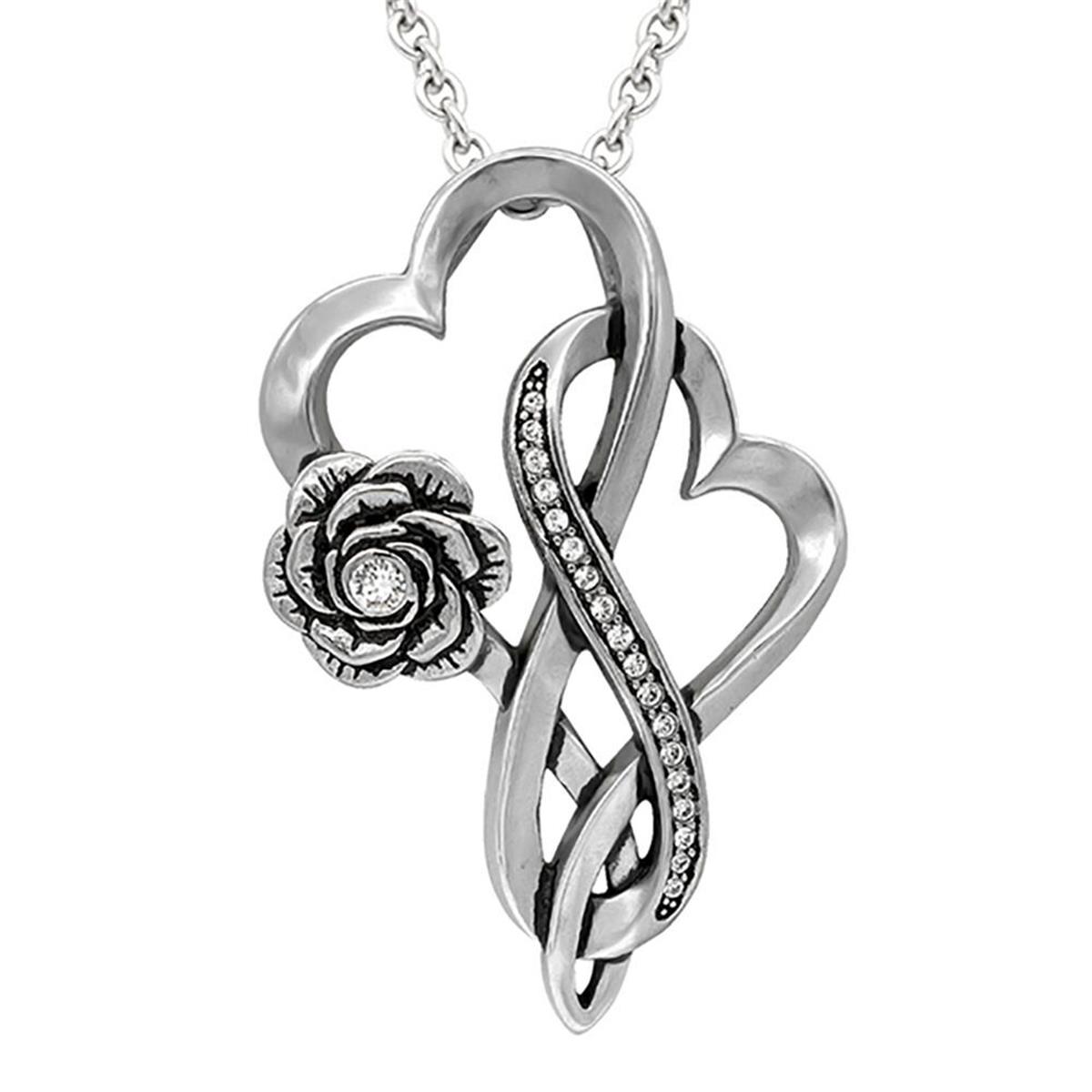 Cn181 Infinity Hearts With Rose Love Necklace