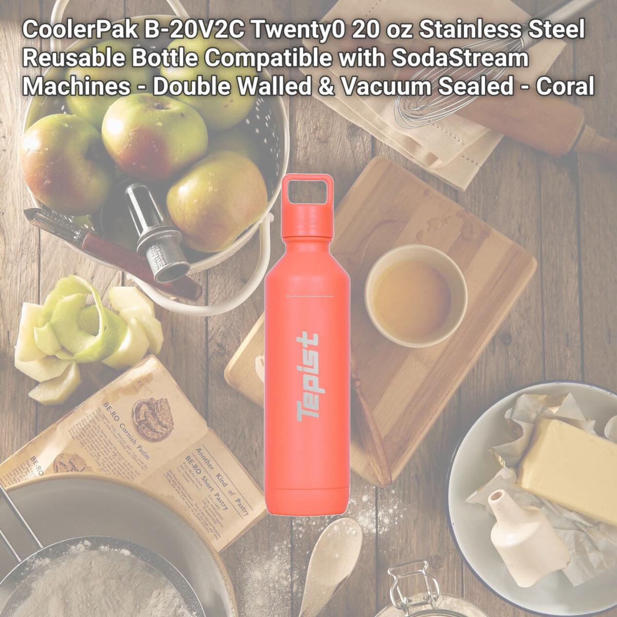 Picture of CoolerPak B-20V2C Twenty0 20 oz Stainless Steel Reusable Bottle Compatible with SodaStream Machines - Double Walled & Vacuum Sealed - Coral