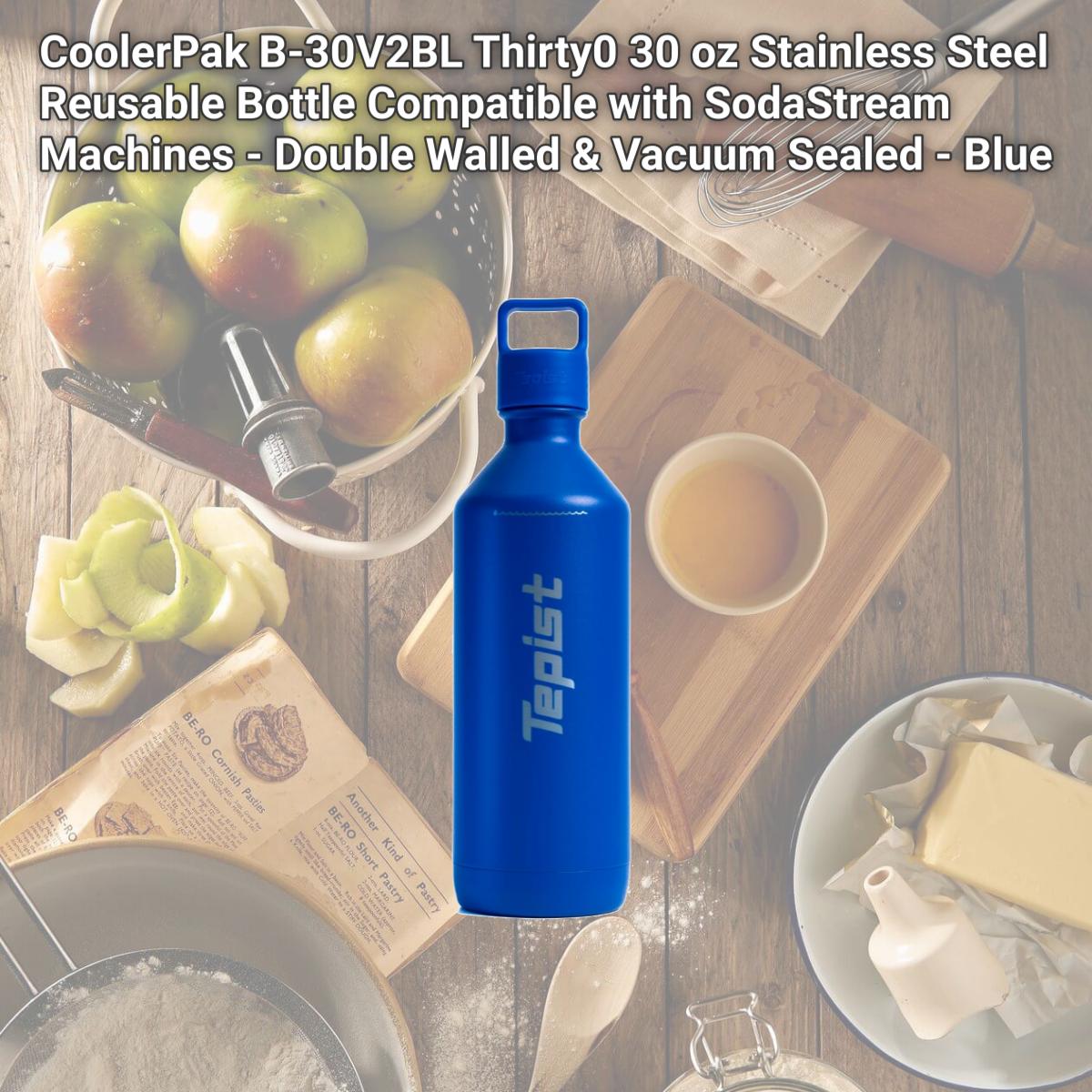 Picture of CoolerPak B-30V2BL Thirty0 30 oz Stainless Steel Reusable Bottle Compatible with SodaStream Machines - Double Walled & Vacuum Sealed - Blue