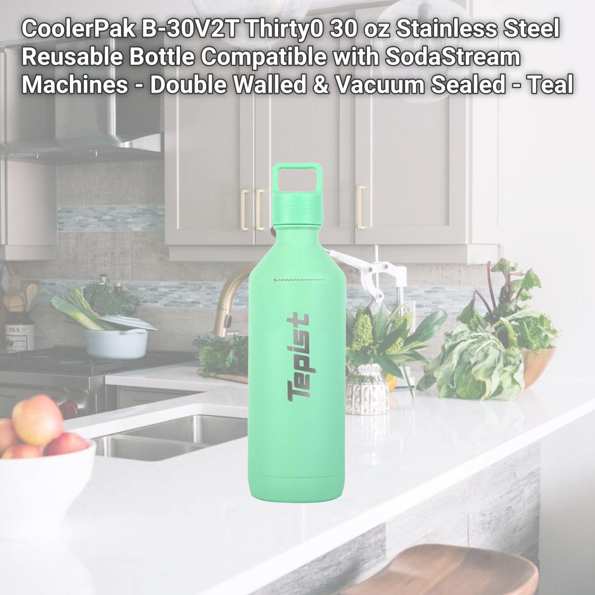 Picture of CoolerPak B-30V2T Thirty0 30 oz Stainless Steel Reusable Bottle Compatible with SodaStream Machines - Double Walled & Vacuum Sealed - Teal