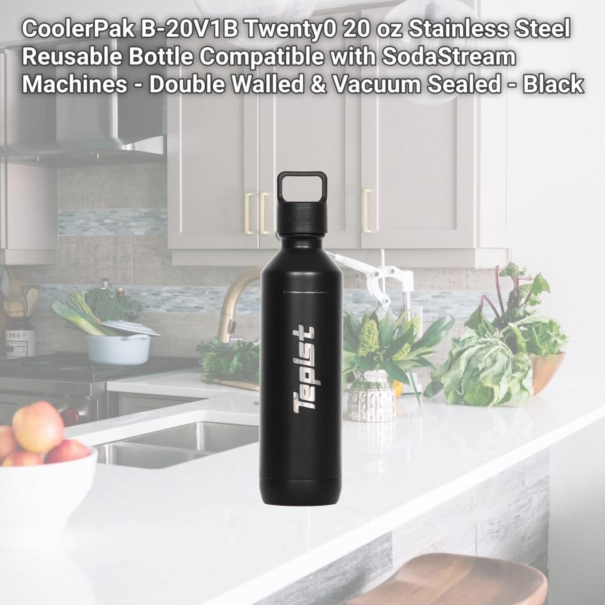 Picture of CoolerPak B-20V1B Twenty0 20 oz Stainless Steel Reusable Bottle Compatible with SodaStream Machines - Double Walled & Vacuum Sealed - Black