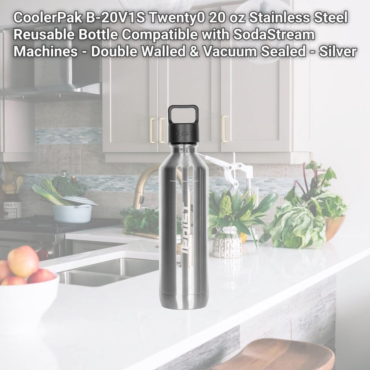Picture of CoolerPak B-20V1S Twenty0 20 oz Stainless Steel Reusable Bottle Compatible with SodaStream Machines - Double Walled & Vacuum Sealed - Silver