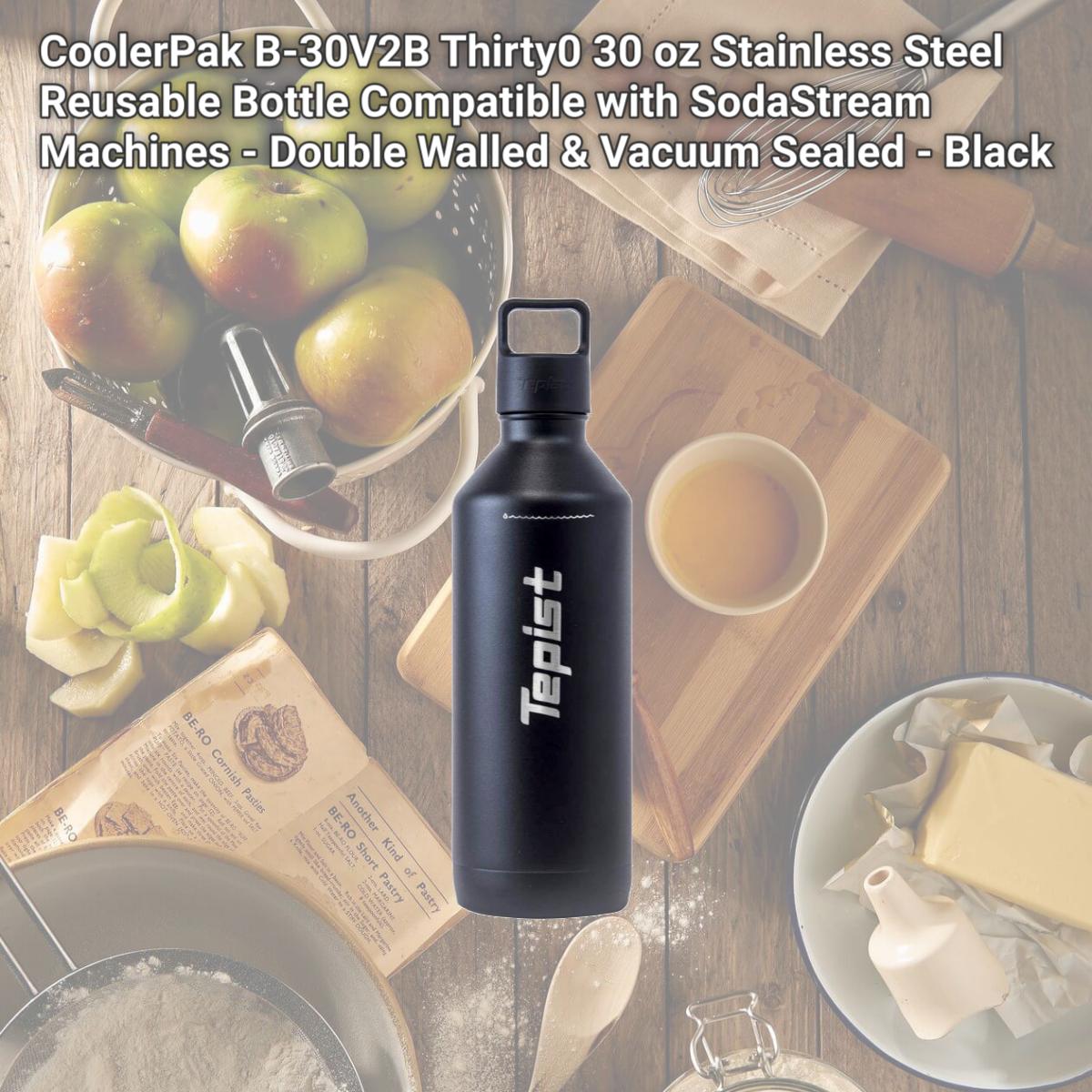 Picture of CoolerPak B-30V2B Thirty0 30 oz Stainless Steel Reusable Bottle Compatible with SodaStream Machines - Double Walled & Vacuum Sealed - Black