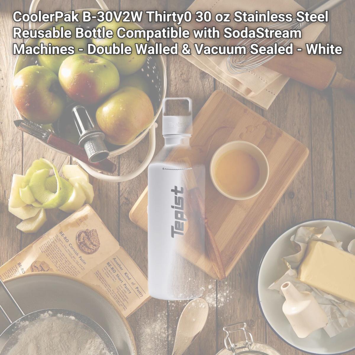 Picture of CoolerPak B-30V2W Thirty0 30 oz Stainless Steel Reusable Bottle Compatible with SodaStream Machines - Double Walled & Vacuum Sealed - White