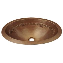 Cos-bw-17-rl-dl Copper Oval Bath Sink, Dark Light - Barbwire Design - 5.5 X 10.5 X 17 In.