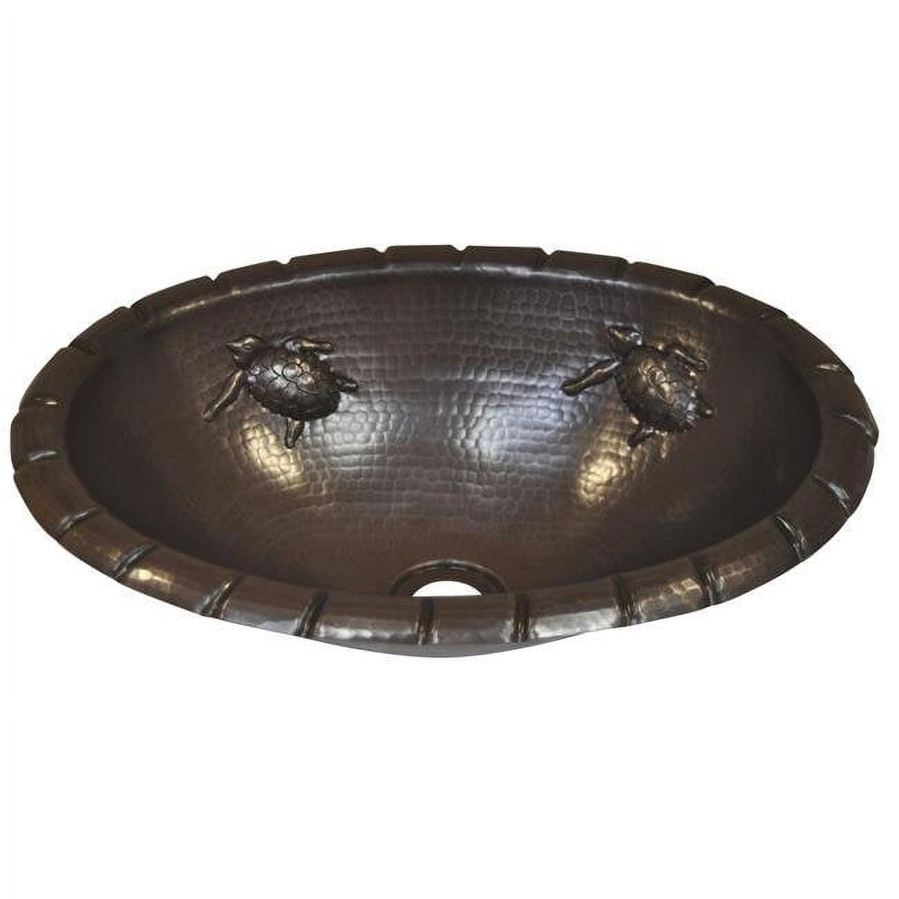 Cos-tt-17-fl-db Copper Oval Bath Sink, Dark Brown - Turtle Design - 5.5 X 10.5 X 17 In.