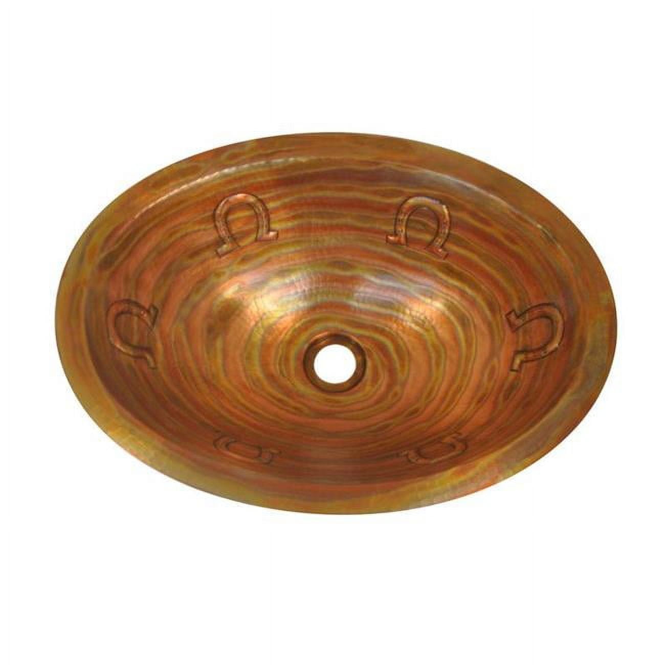 Cos-hs-19-fl-br Copper Oval Bath Sink, Bright - Horseshoe Design - 6 X 14 X 19 In.